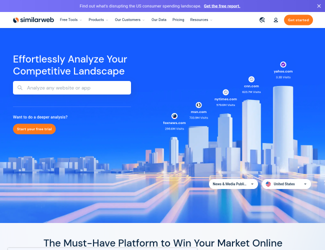 SimilarWeb 站点流量分析首页截图，仅供参考